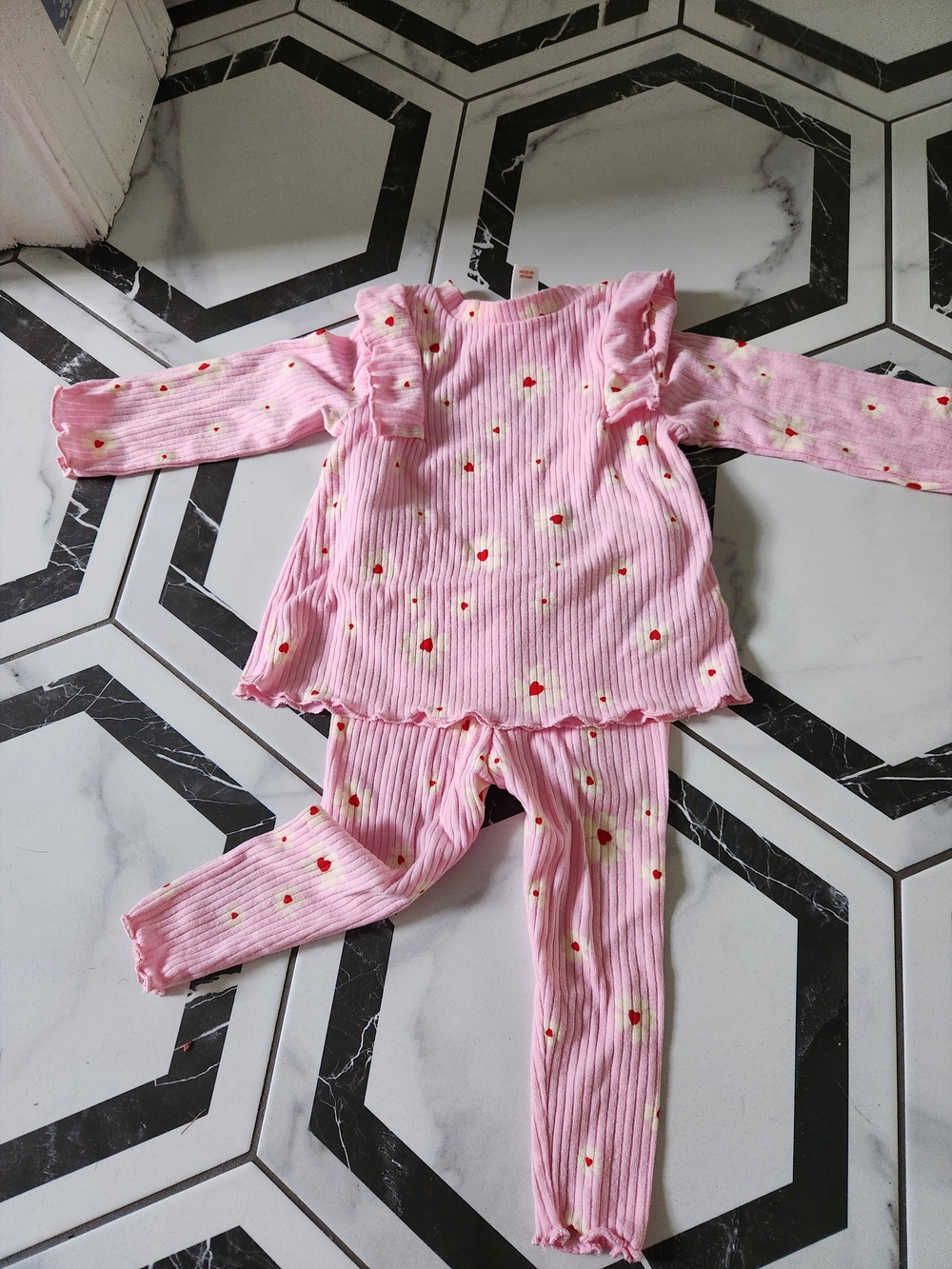 Cat & Jack Pink Ribbed Set with Red Heart Print